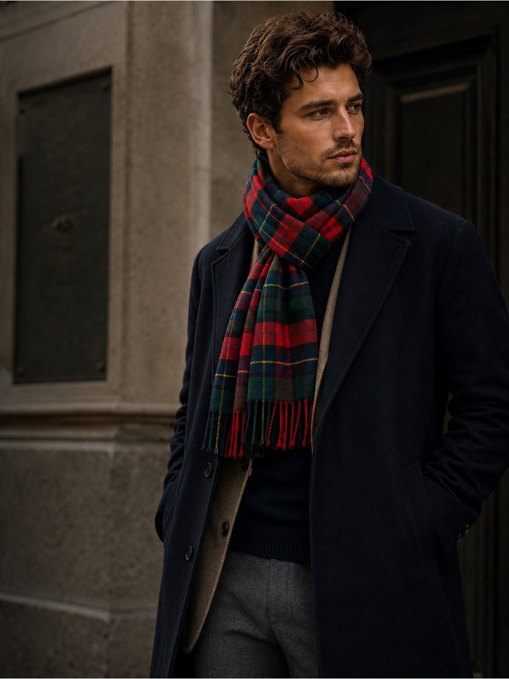 UnisexClassic Red & Green Tartan Plaid scarf 100% cashmere made in Scotland